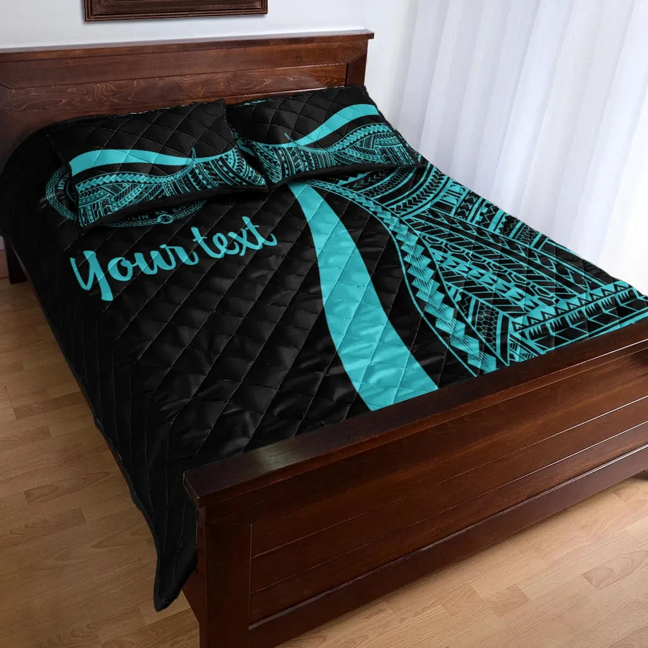 Marshall Islands Custom Personalised Quilt Bet Set - Turquoise Polynesian Tentacle Tribal Pattern Crest 3