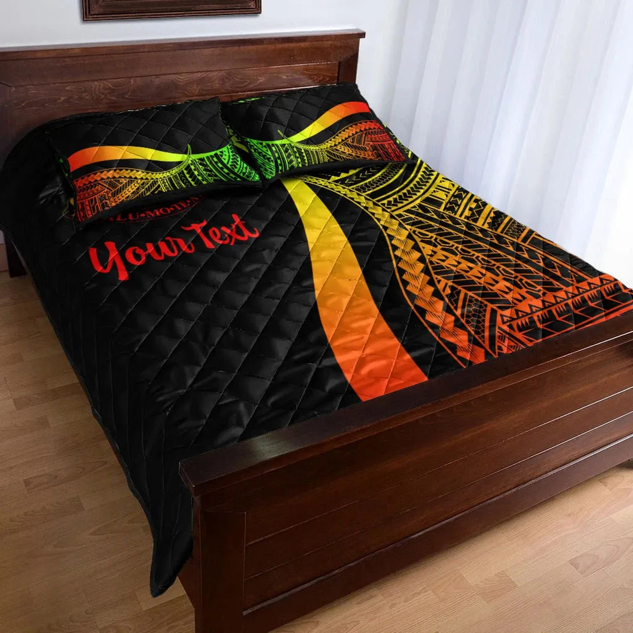 Tuvalu Custom Personalised Quilt Bet Set - Reggae Polynesian Tentacle Tribal Pattern 3