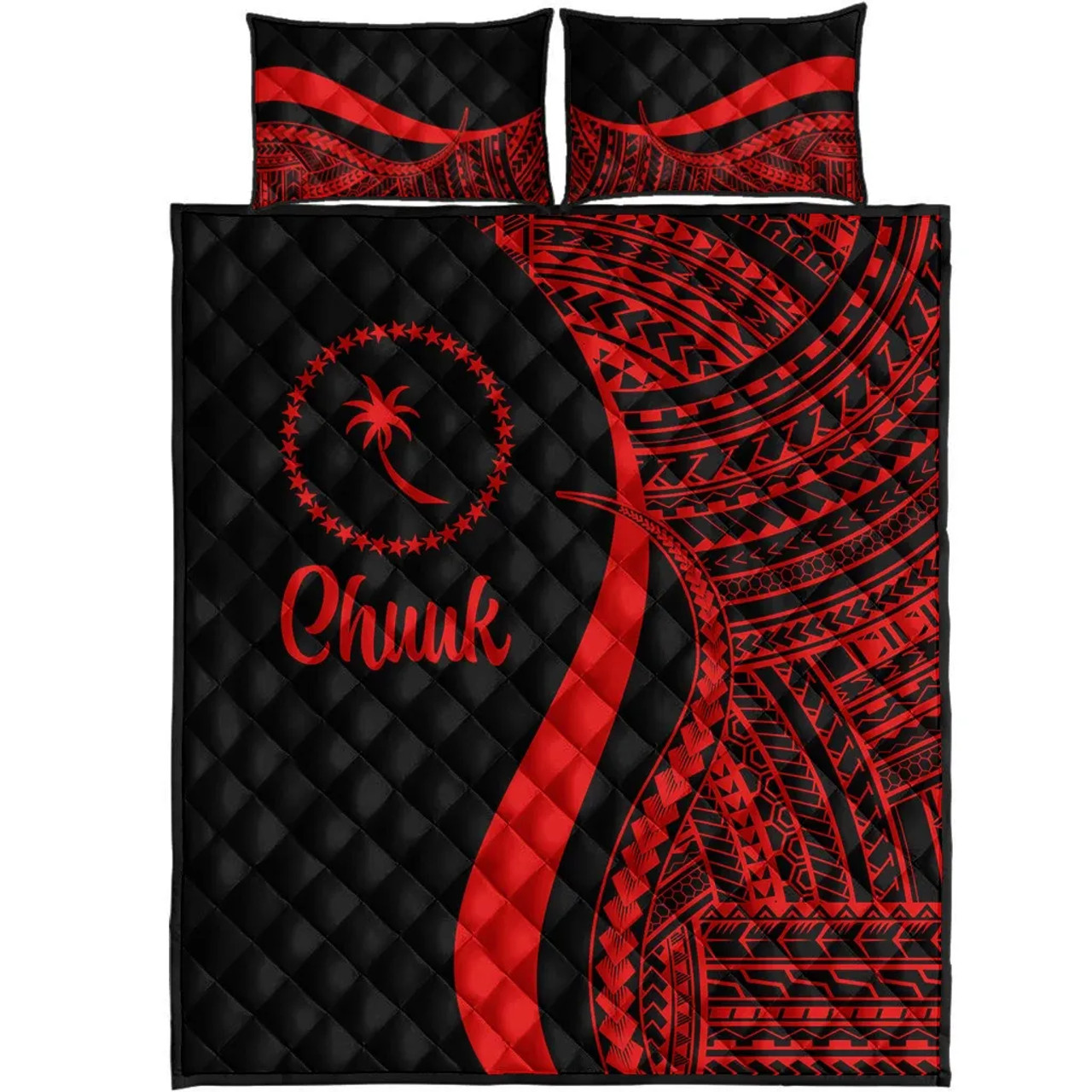 Chuuk Quilt Bet Set - Red Polynesian Tentacle Tribal Pattern 5