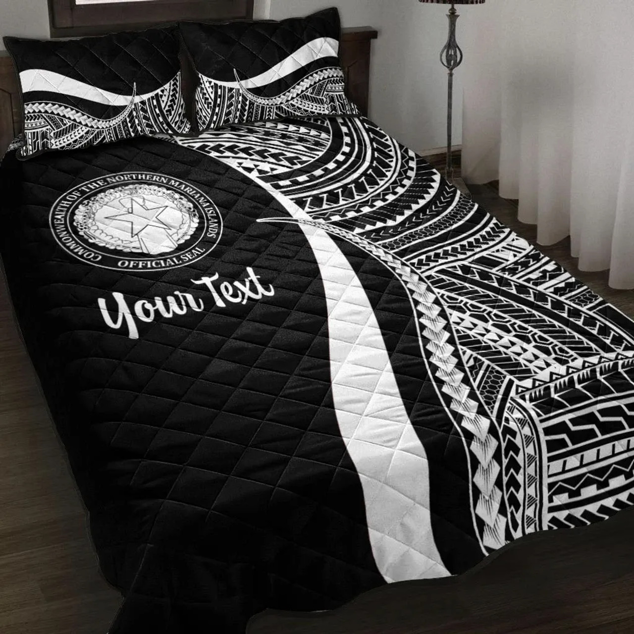 Northern Mariana Islands Custom Personalised Quilt Bet Set - White Polynesian Tentacle Tribal Pattern 1