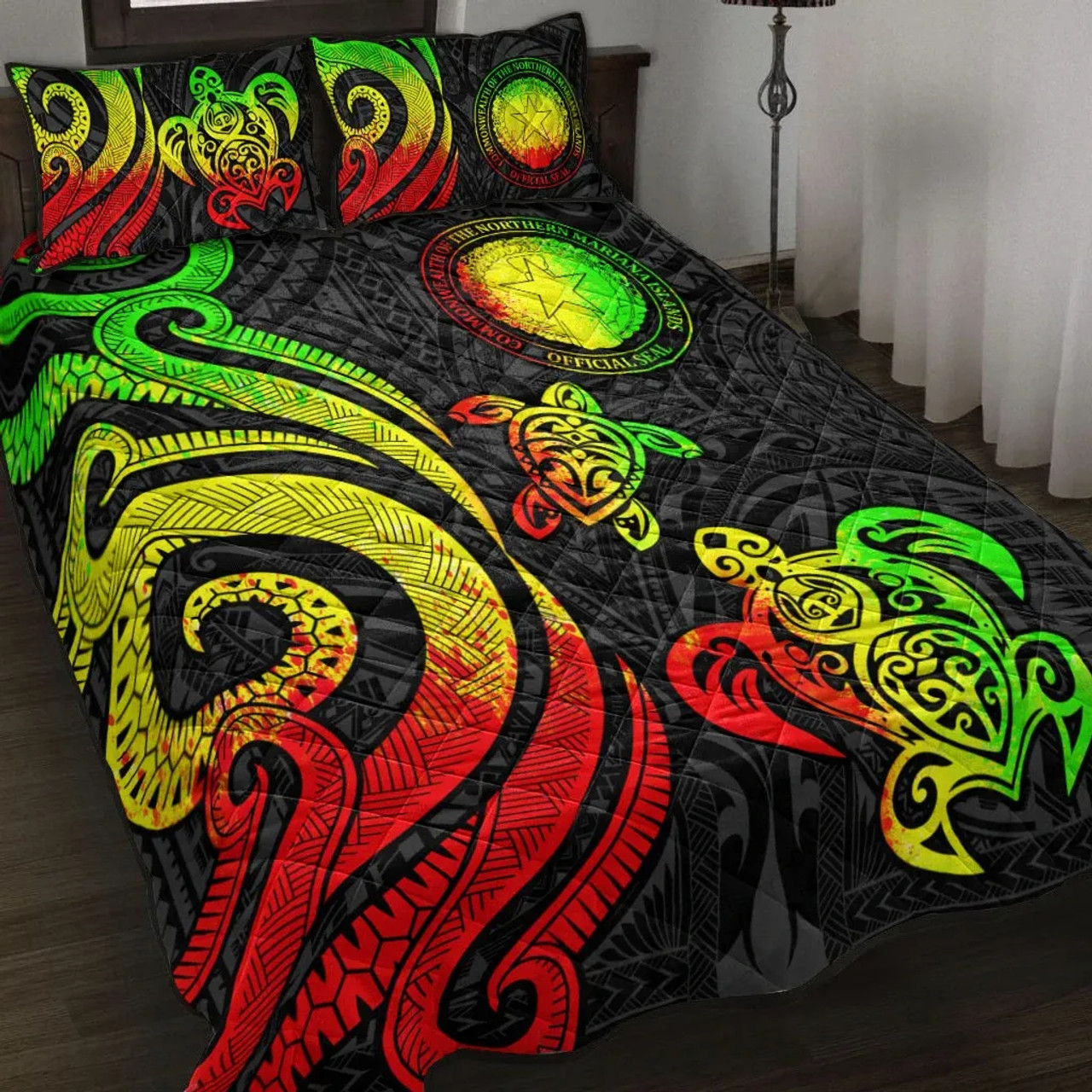 Northern Mariana Islands Quilt Bed Set - Reggae Tentacle Turtle 1