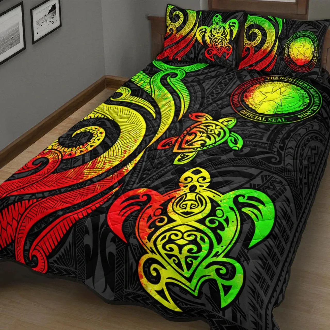 Northern Mariana Islands Quilt Bed Set - Reggae Tentacle Turtle 4
