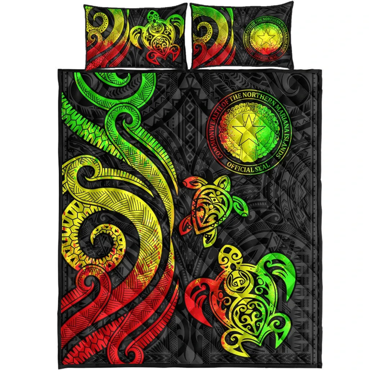 Northern Mariana Islands Quilt Bed Set - Reggae Tentacle Turtle 5