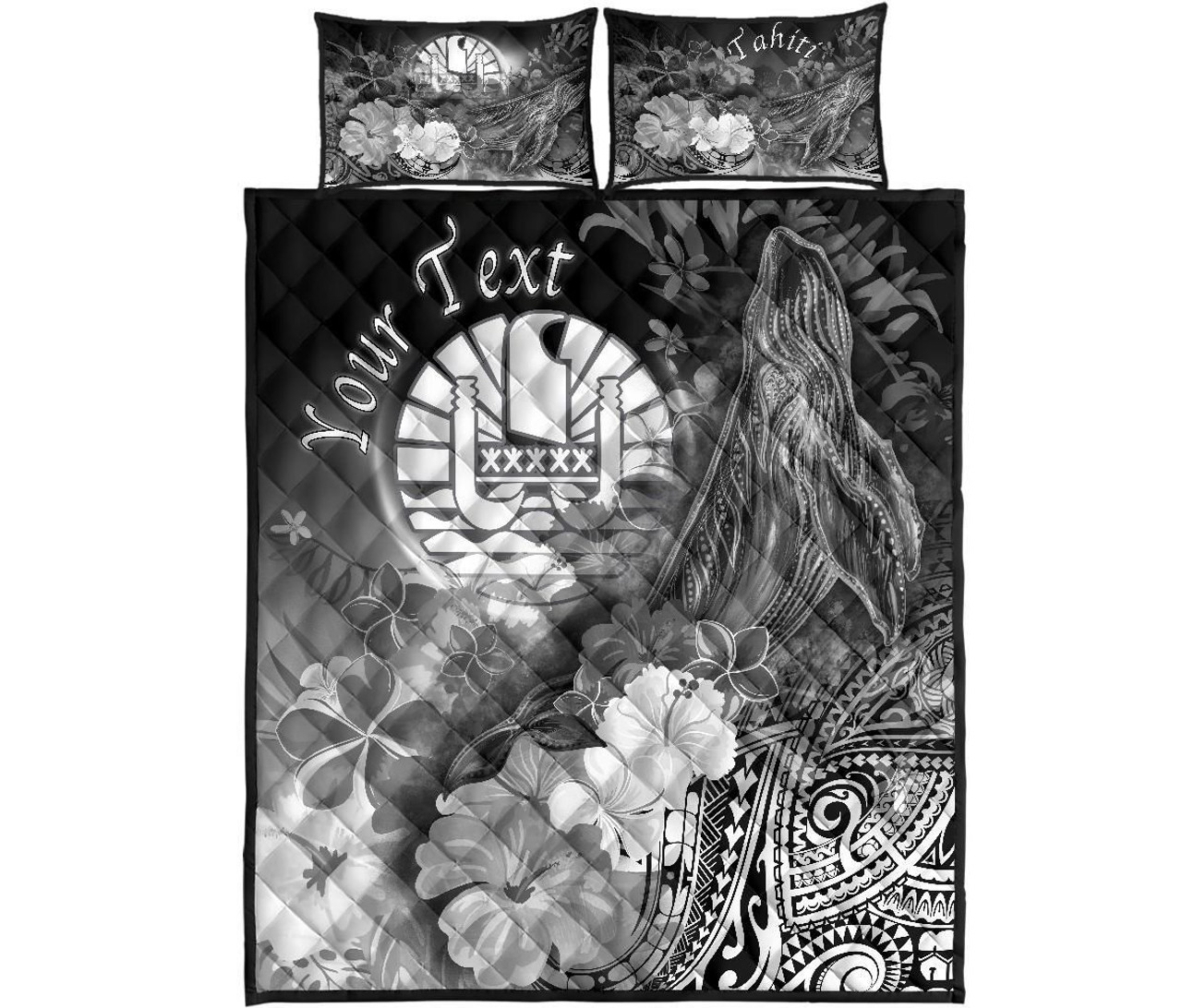 Tahiti Custom Personalised Quilt Bed Set - Humpback Whale with Tropical Flowers (White) 5