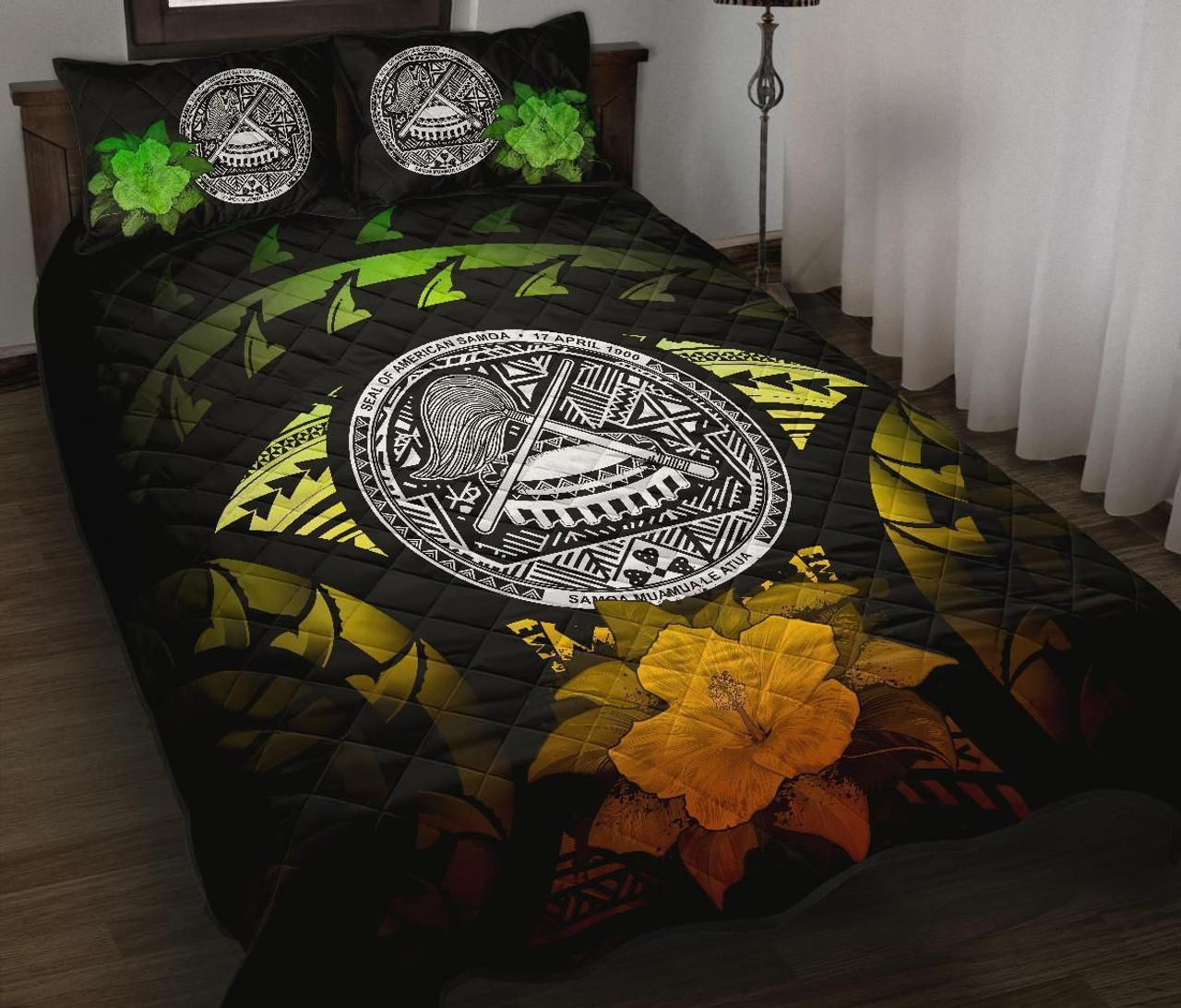 American Samoa Polynesian Quilt Bed Set Hibiscus Reggae 1