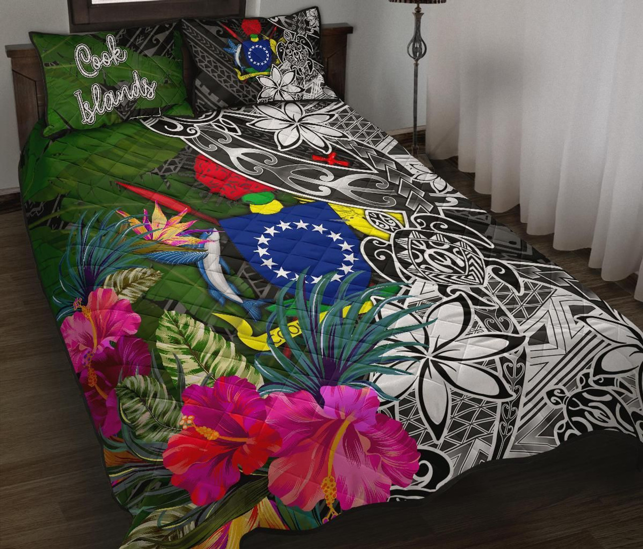 Cook Islands Quilt Bed Set - Turtle Plumeria Banana Leaf 1