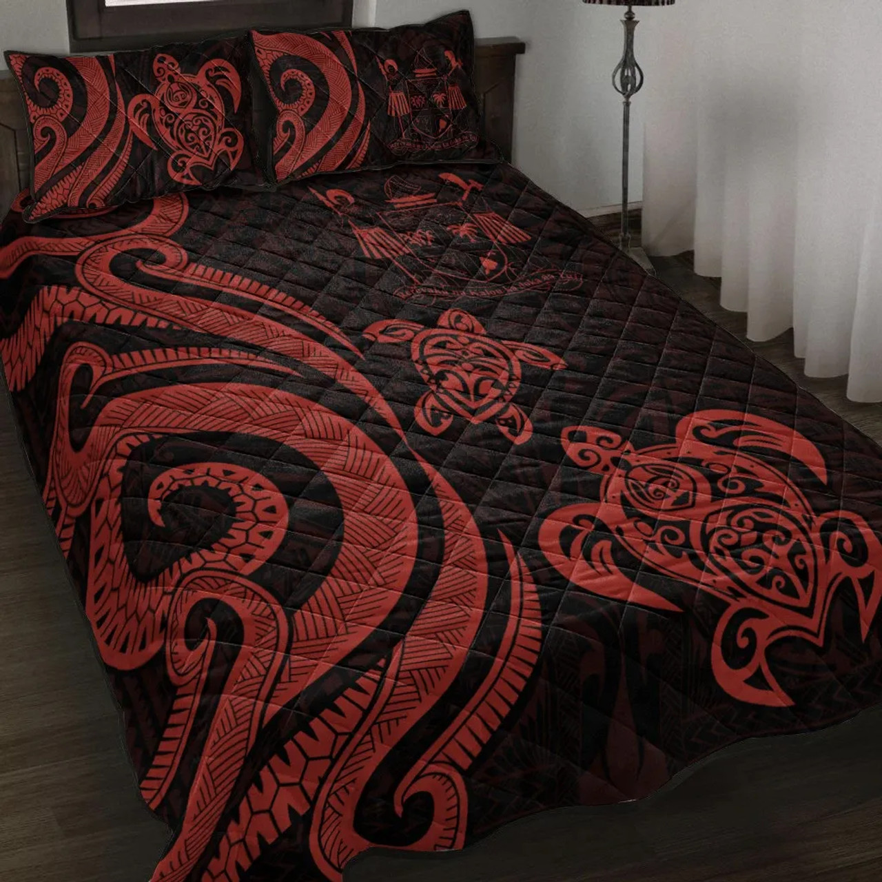 Fiji Quilt Bed Set - Red Tentacle Turtle Crest 1
