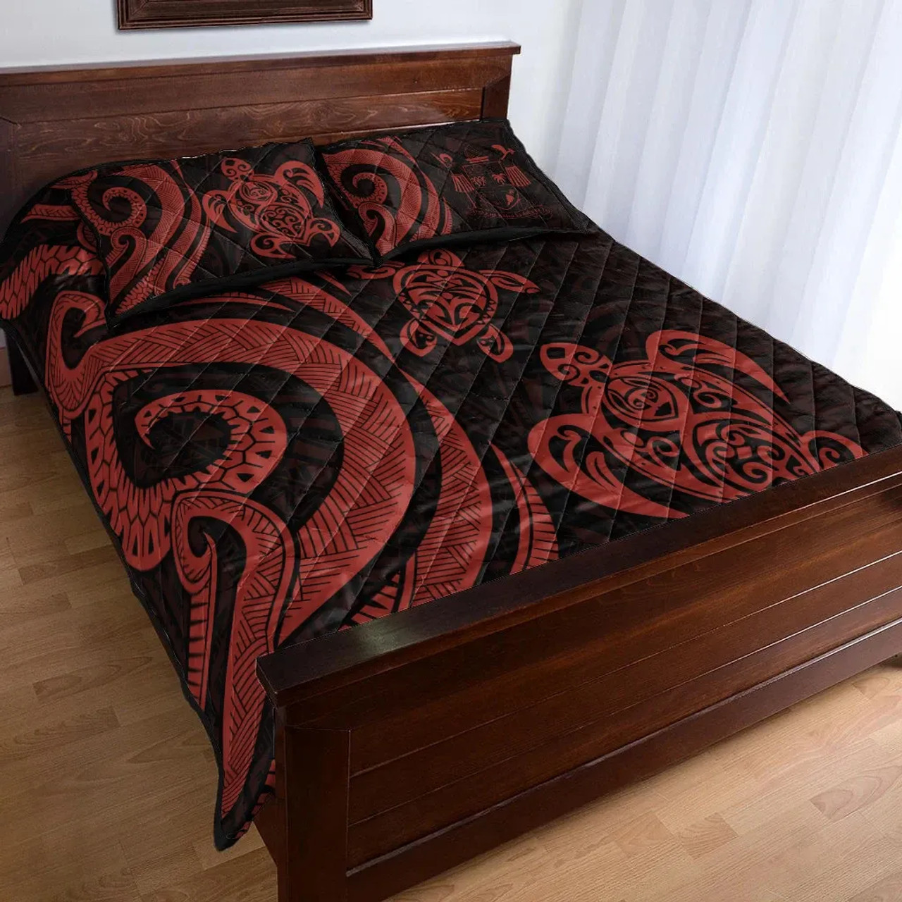 Fiji Quilt Bed Set - Red Tentacle Turtle Crest 3