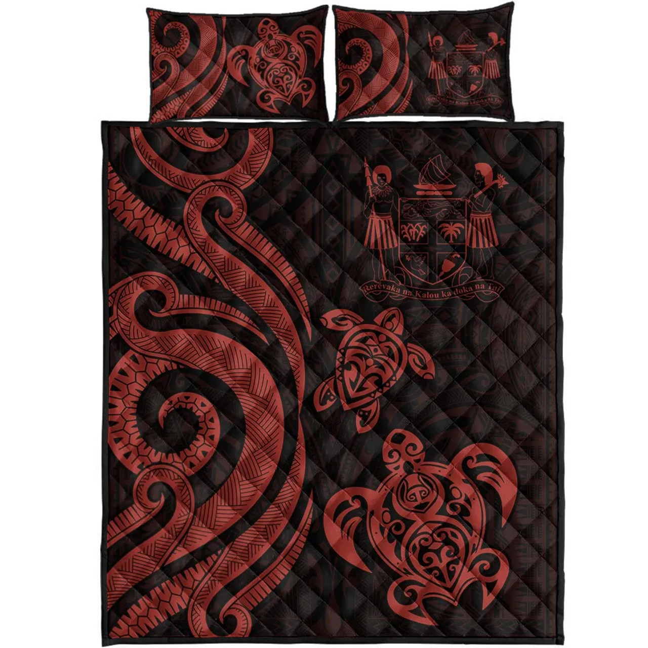 Fiji Quilt Bed Set - Red Tentacle Turtle Crest 5
