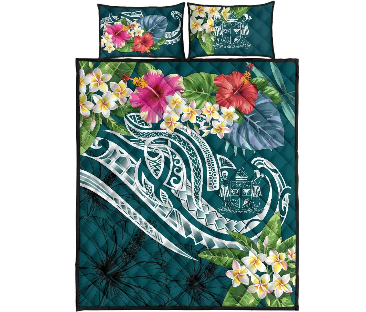 Fiji Polynesian Quilt Bed Set - Summer Plumeria (Turquoise) 5