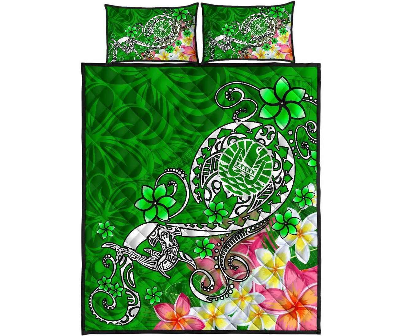 Tahiti Quilt Bed Set - Turtle Plumeria (Green) 5