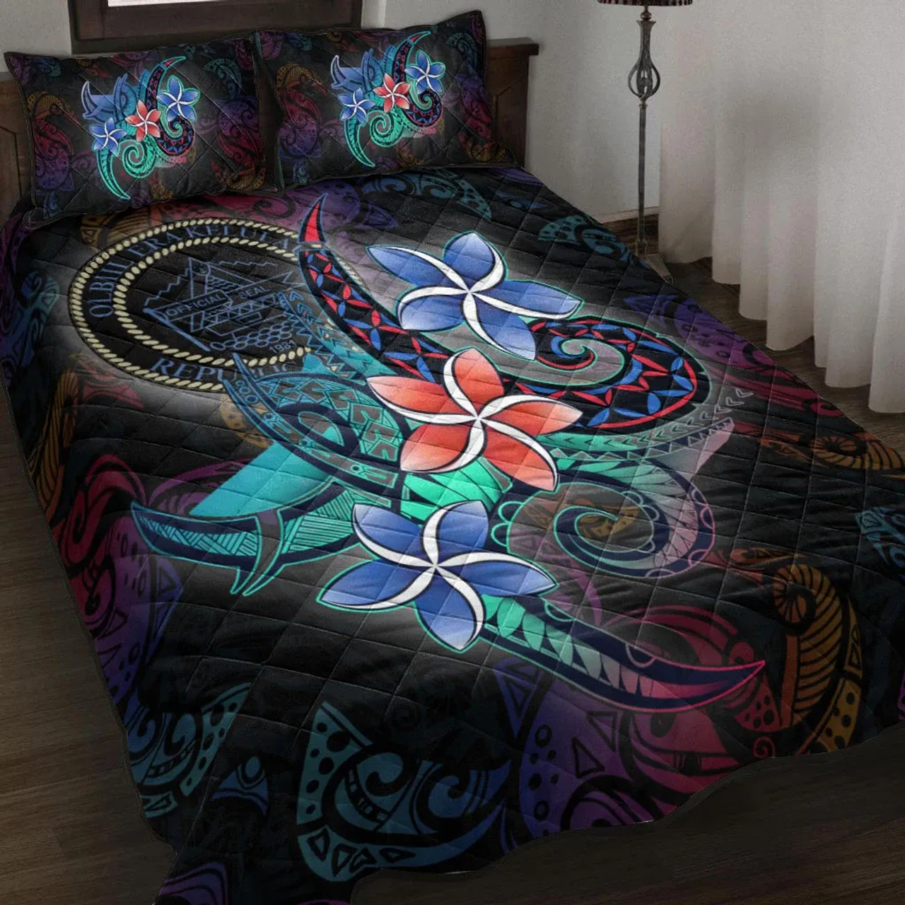 Palau Quilt Bed Set - Plumeria Flowers Style 1