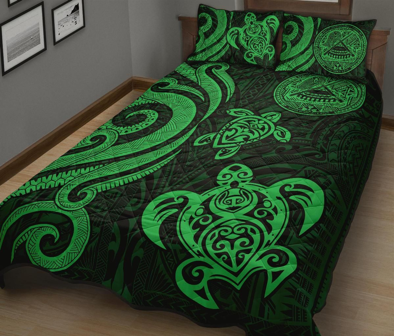 American Samoa Quilt Bed Set - Green Tentacle Turtle 2