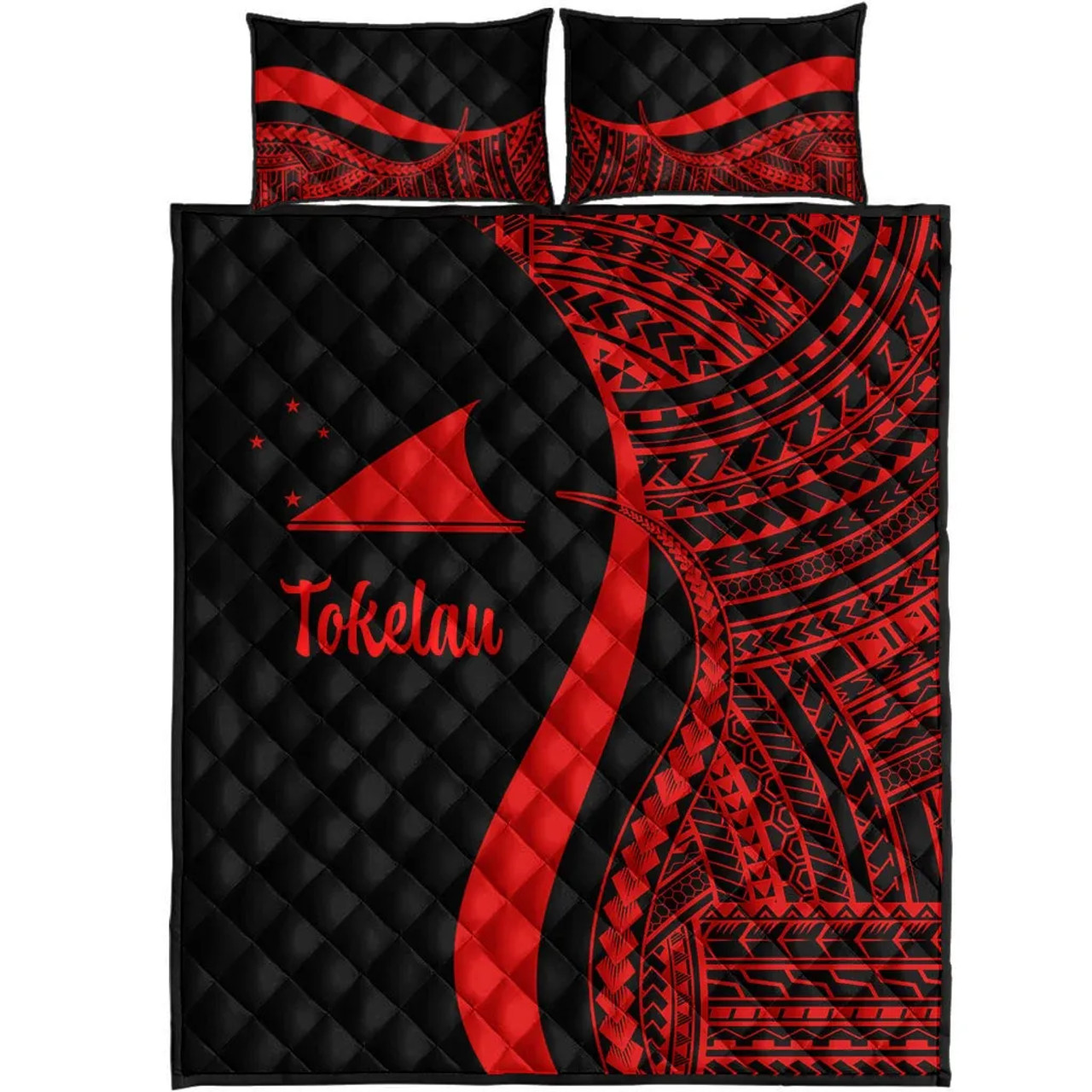 Tokelau Quilt Bet Set - Red Polynesian Tentacle Tribal Pattern 5