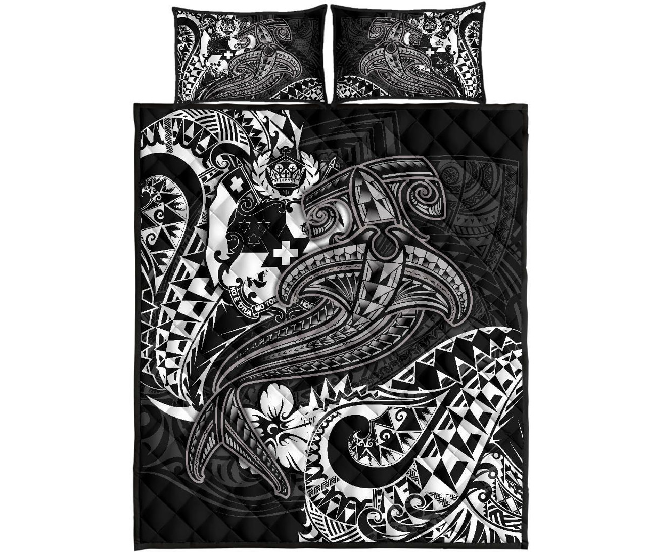 Tonga Quilt Bed Set - White Shark Polynesian Tattoo 5