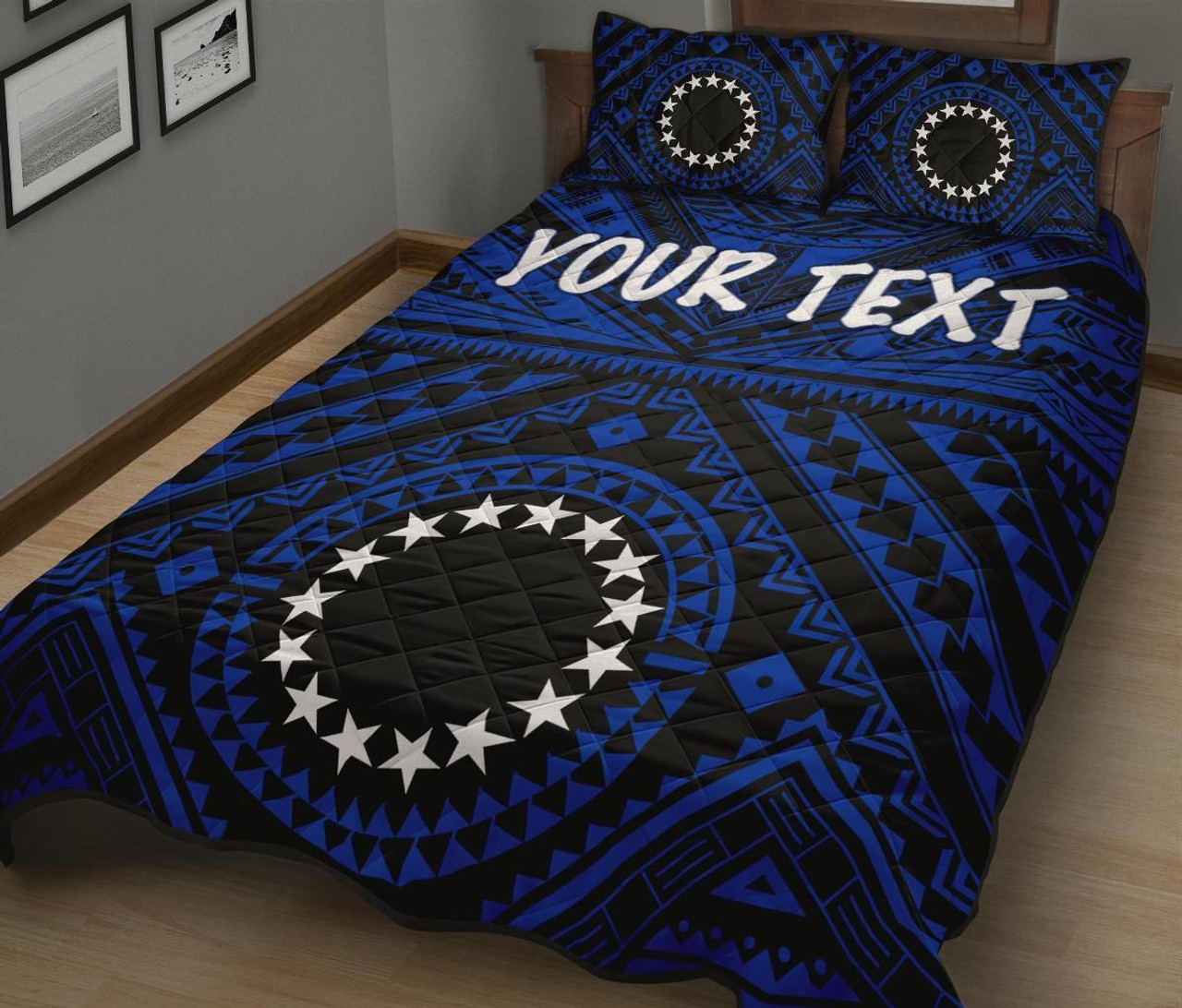 Cook Islands Personalised Quilt Bed Set - Seal With Polynesian Tattoo Style ( Blue) 3