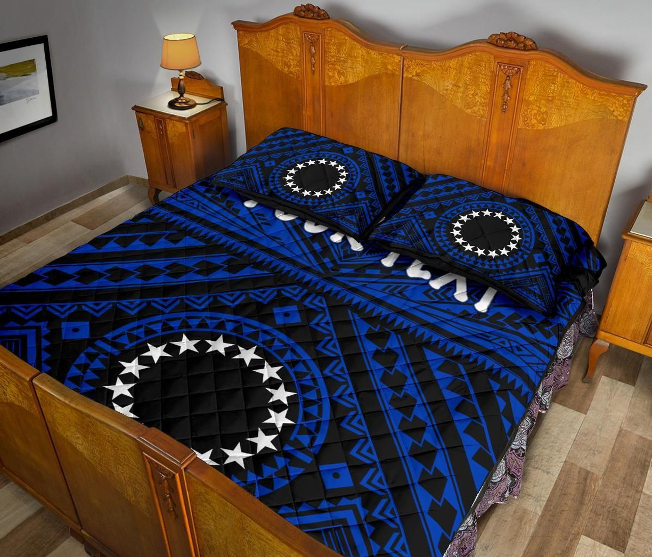 Cook Islands Personalised Quilt Bed Set - Seal With Polynesian Tattoo Style ( Blue) 4