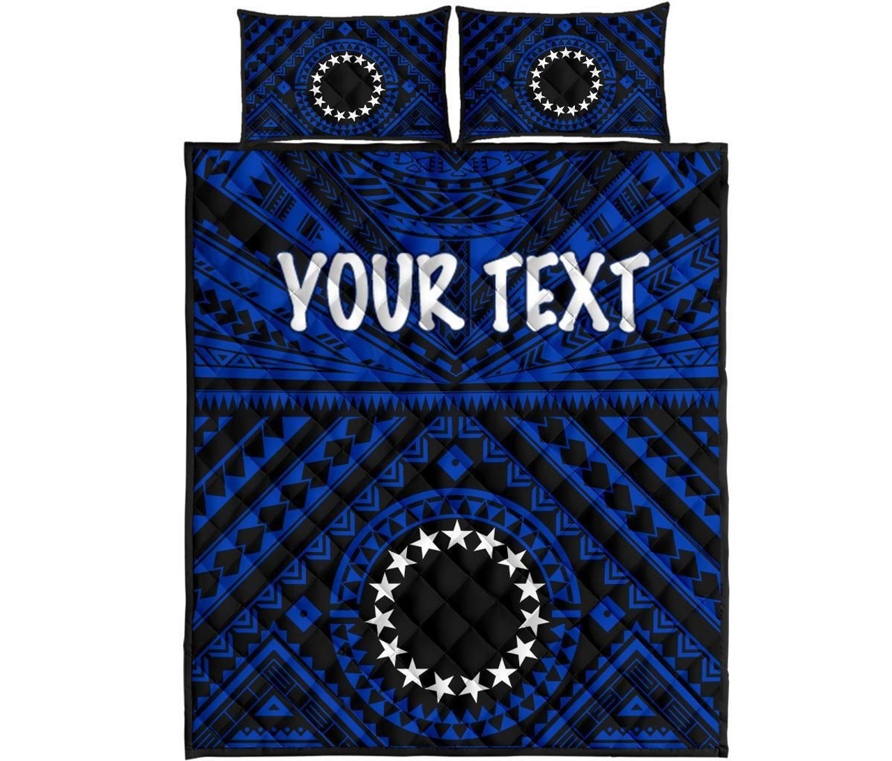 Cook Islands Personalised Quilt Bed Set - Seal With Polynesian Tattoo Style ( Blue) 5
