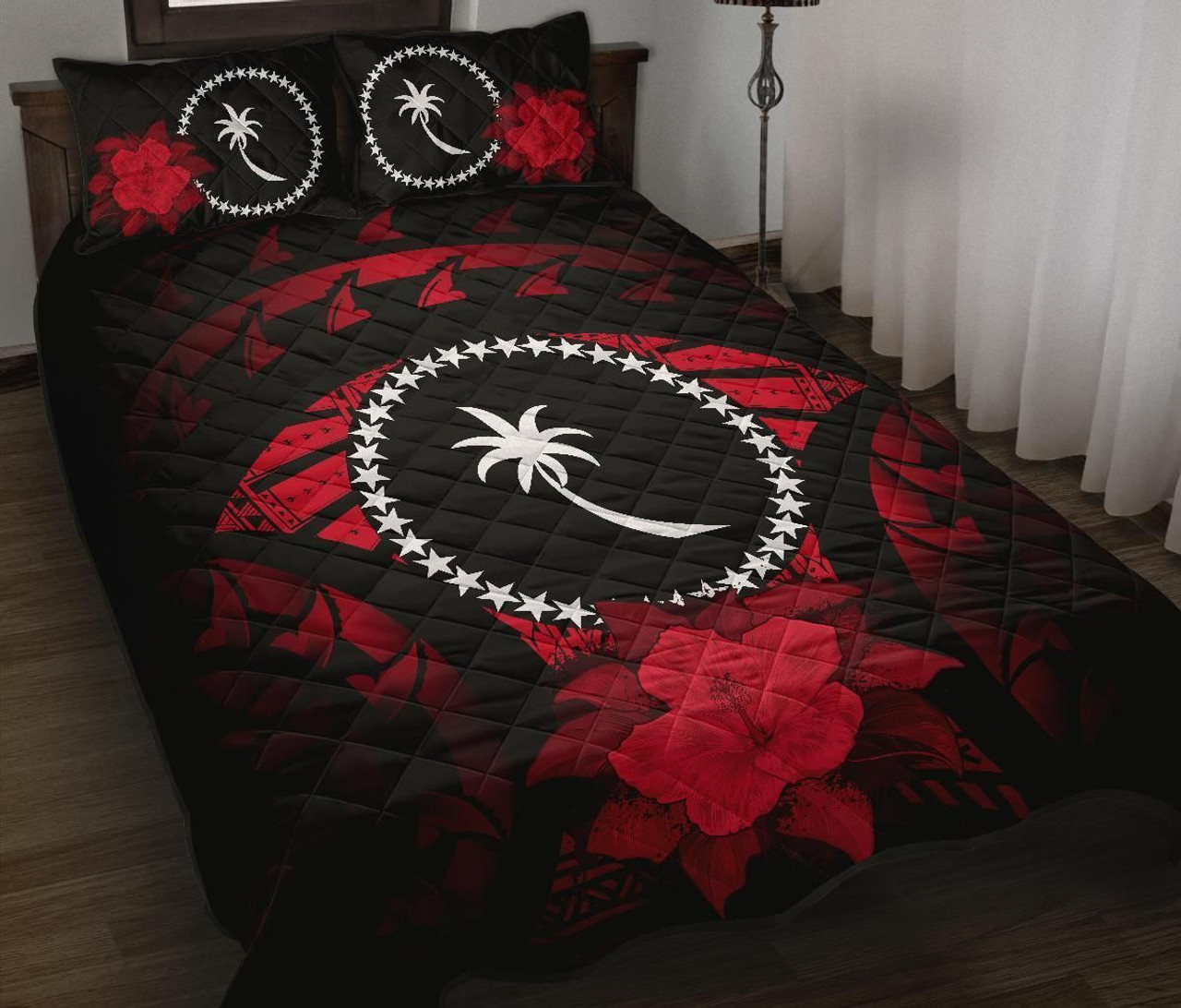 Chuuk Polynesian Quilt Bed Set Hibiscus Red 1