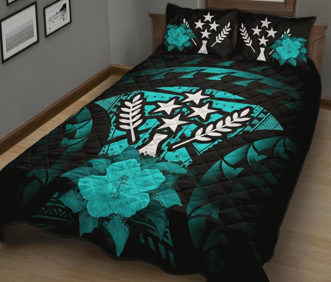 Kosrae Polynesian Quilt Bed Set Hibiscus Turquoise 2