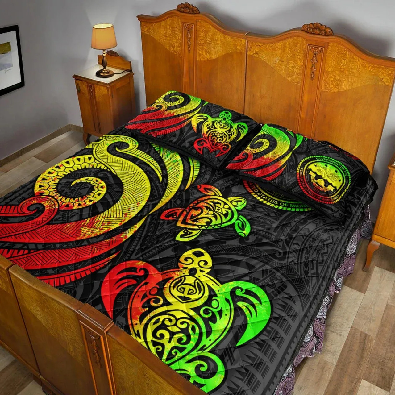 Federated States of Micronesia Quilt Bed Set - Reggae Tentacle Turtle 4