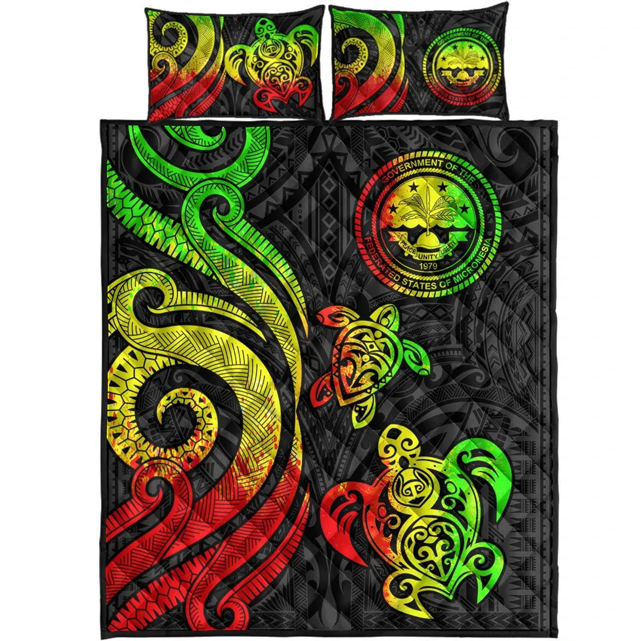 Federated States of Micronesia Quilt Bed Set - Reggae Tentacle Turtle 5