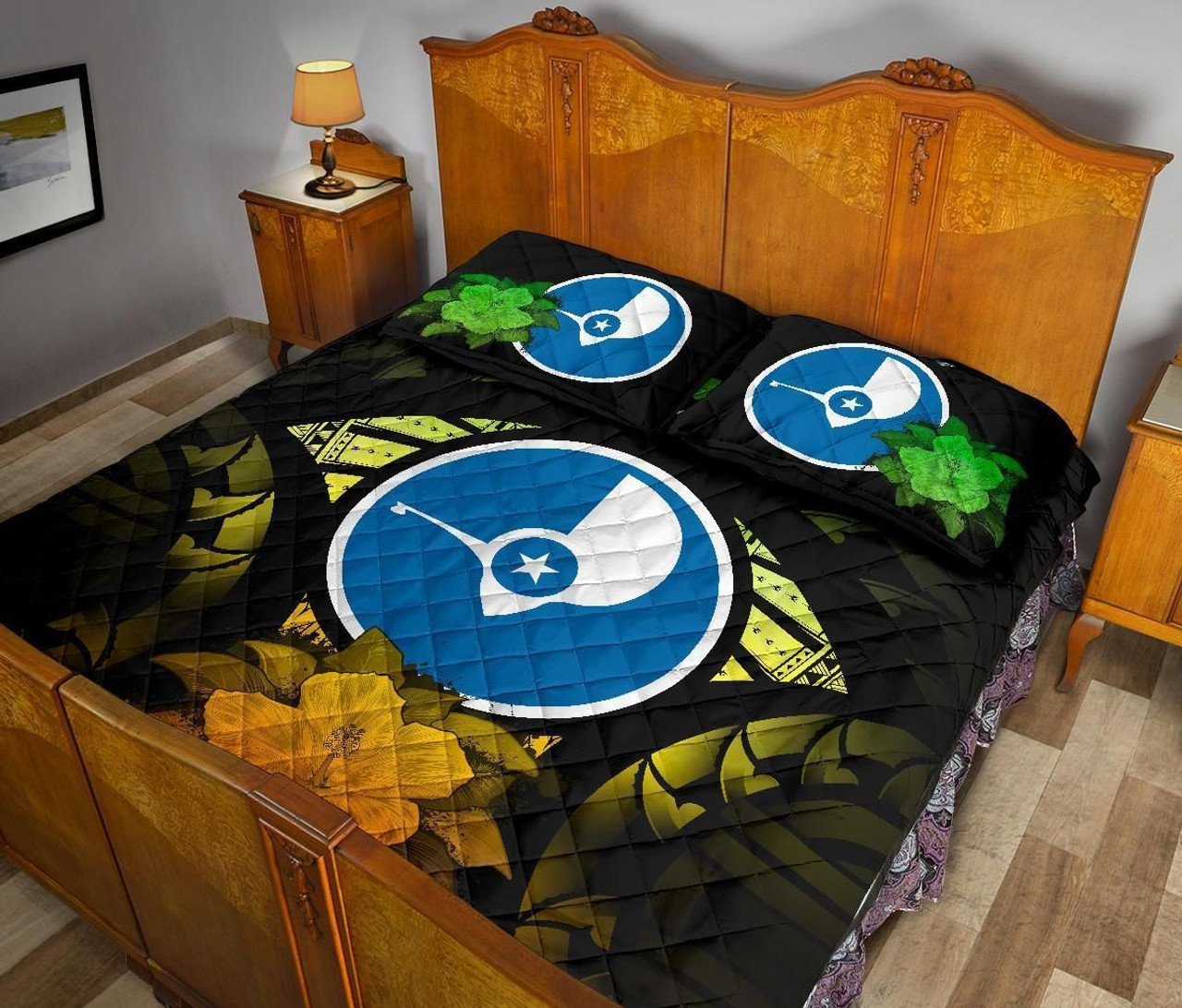 Yap Polynesian Quilt Bed Set Hibiscus Reggae 4