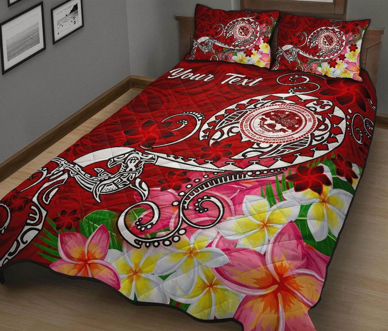 FSM Custom Personalised Quilt Bed Set - Turtle Plumeria (Red) 2