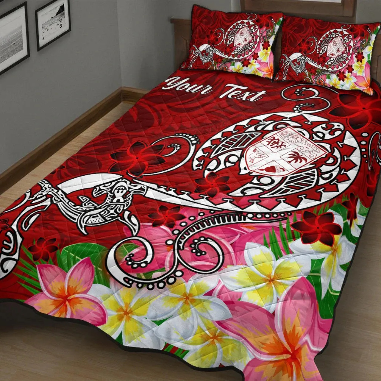 Fiji Custom Personalised Quilt Bed Set - Turtle Plumeria (Red) 4