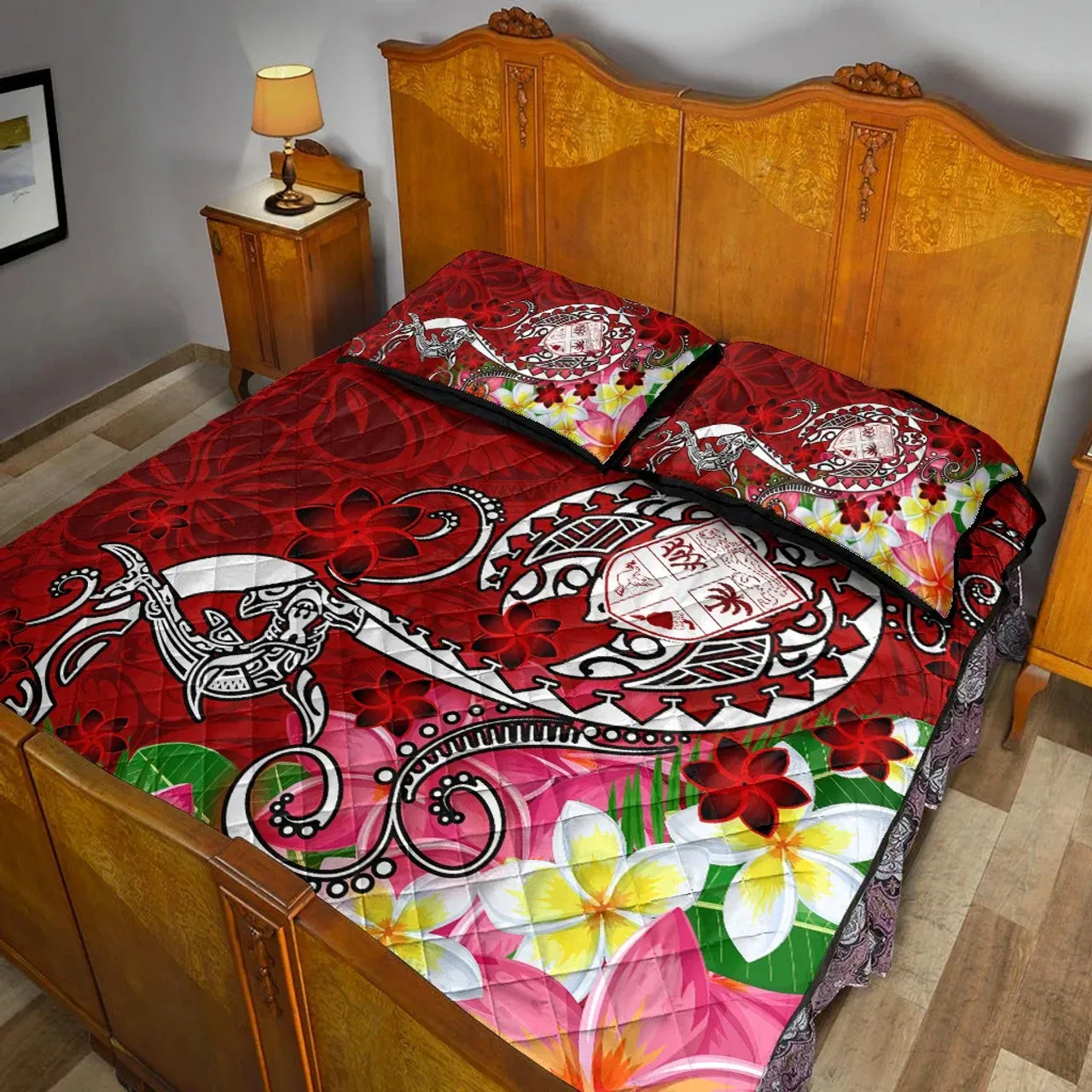 Fiji Custom Personalised Quilt Bed Set - Turtle Plumeria (Red) 5