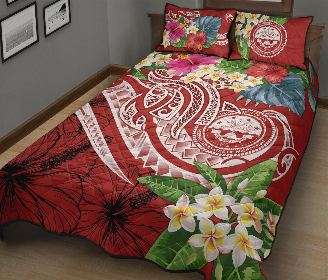 FSM Polynesian Quilt Bed Set - Summer Plumeria (Red) 2