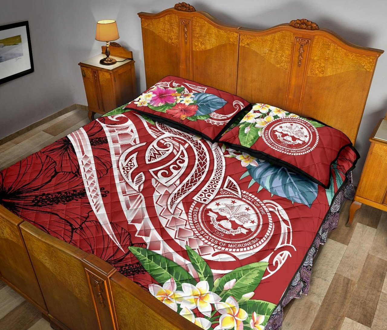 FSM Polynesian Quilt Bed Set - Summer Plumeria (Red) 4