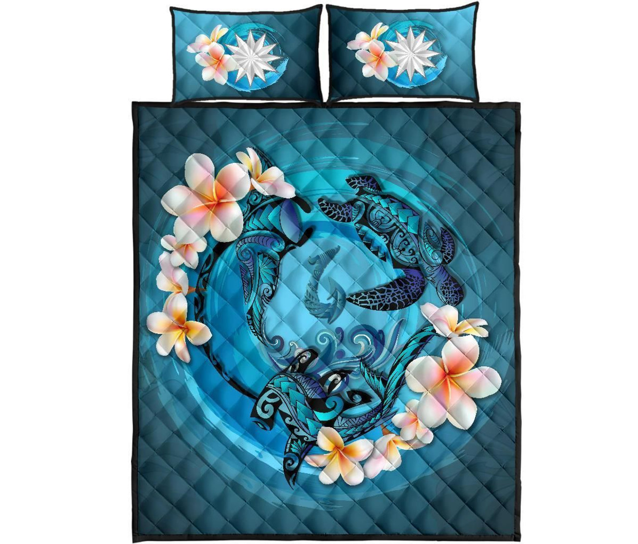 Nauru Polynesian Quilt Bed Set - Blue Plumeria Animal Tattoo 5