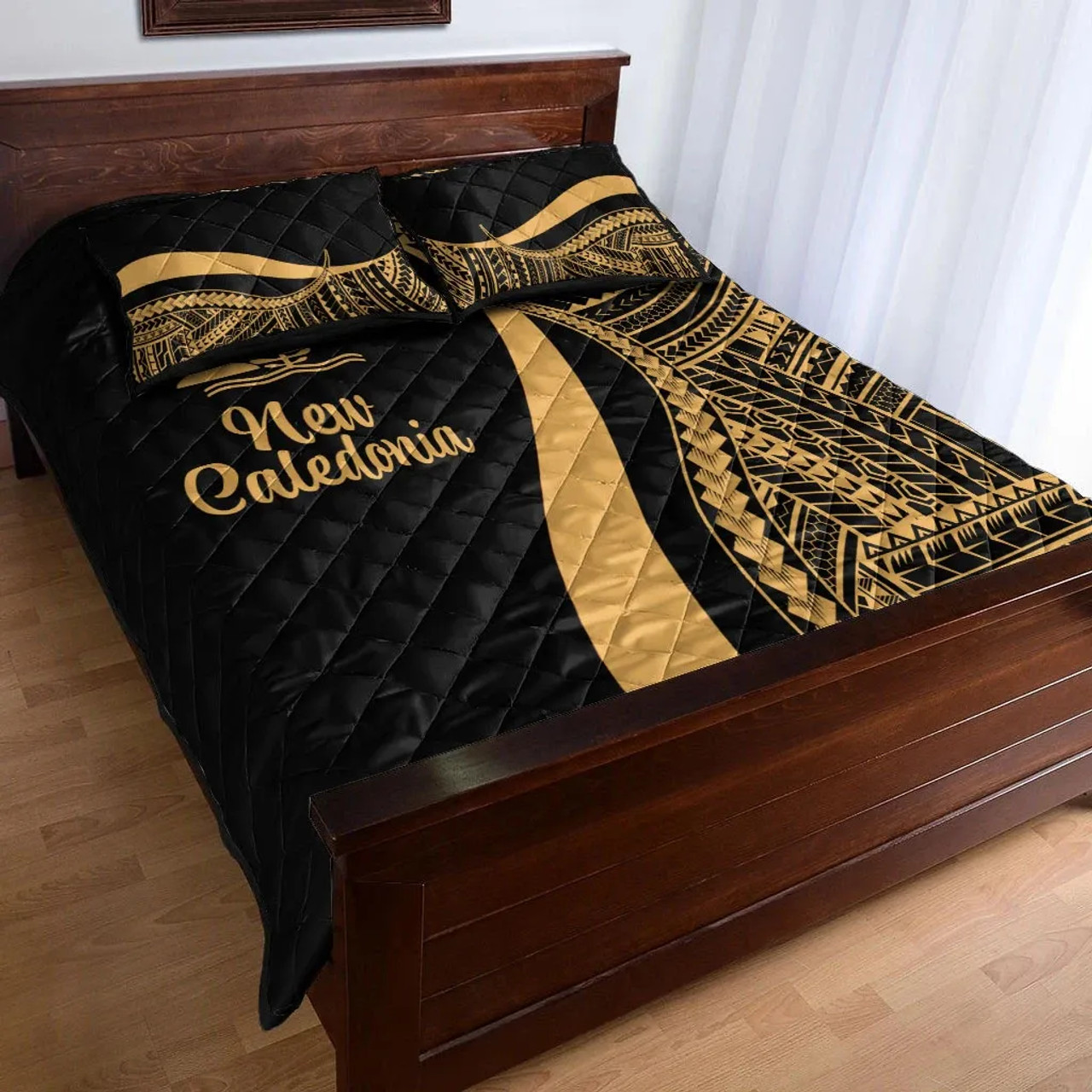 New Caledonia Quilt Bet Set - Gold Polynesian Tentacle Tribal Pattern 3