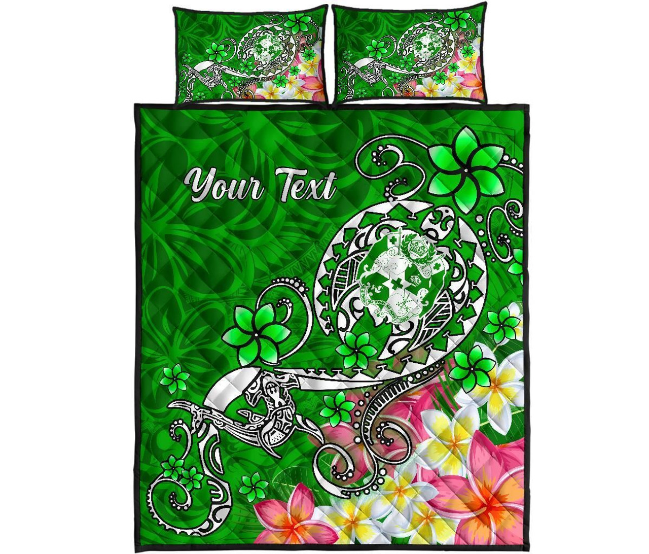 Tonga Custom Personalised Quilt Bed Set - Turtle Plumeria (Green) 5