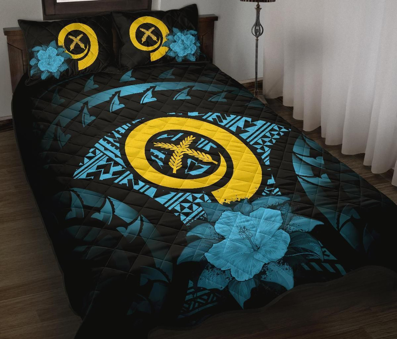 Vanuatu Polynesian Quilt Bed Set Hibiscus Blue 1