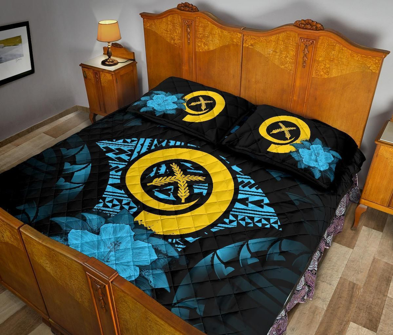 Vanuatu Polynesian Quilt Bed Set Hibiscus Blue 4