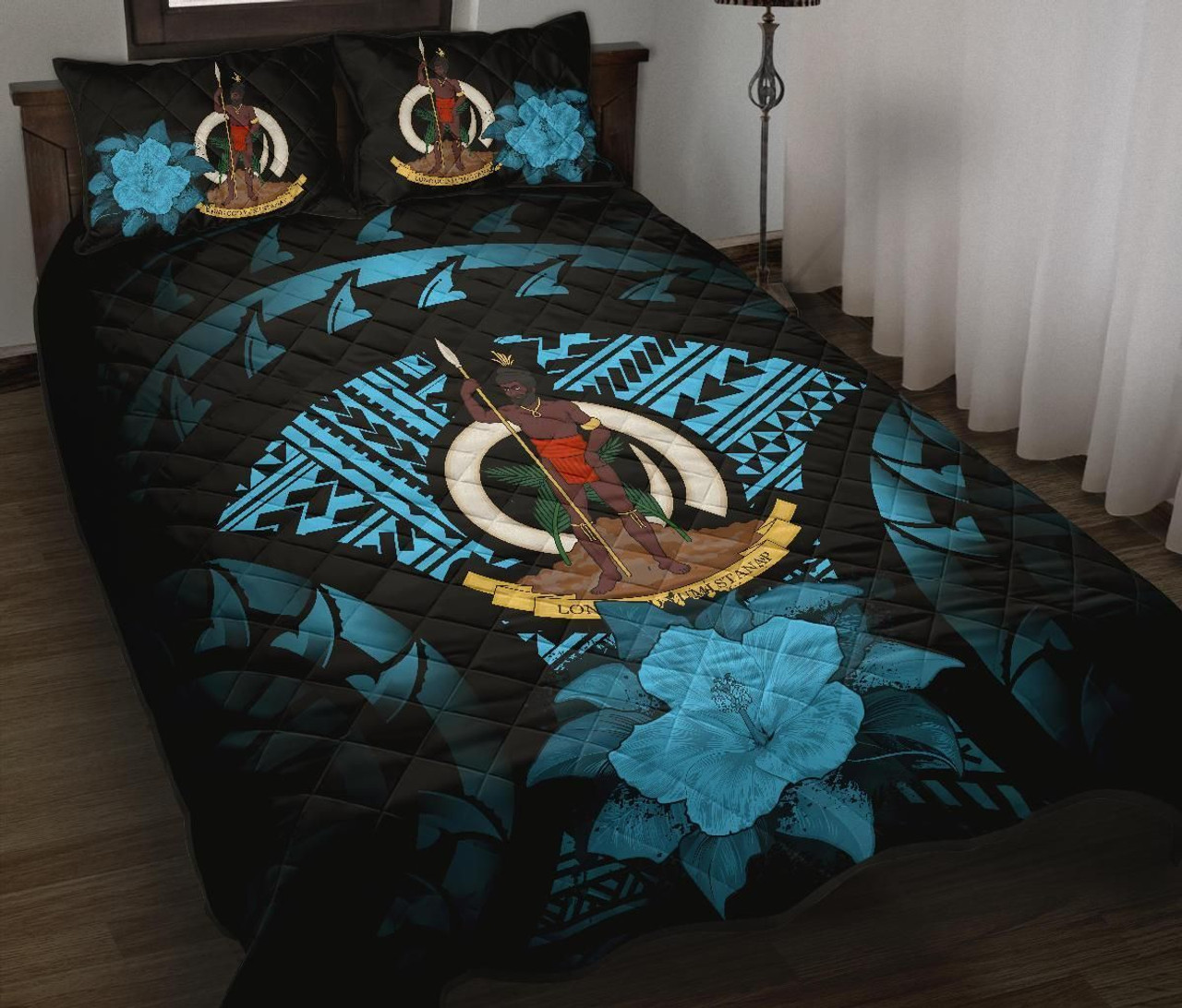 Vanuatu Polynesian Quilt Bed Set Hibiscus Blue 1