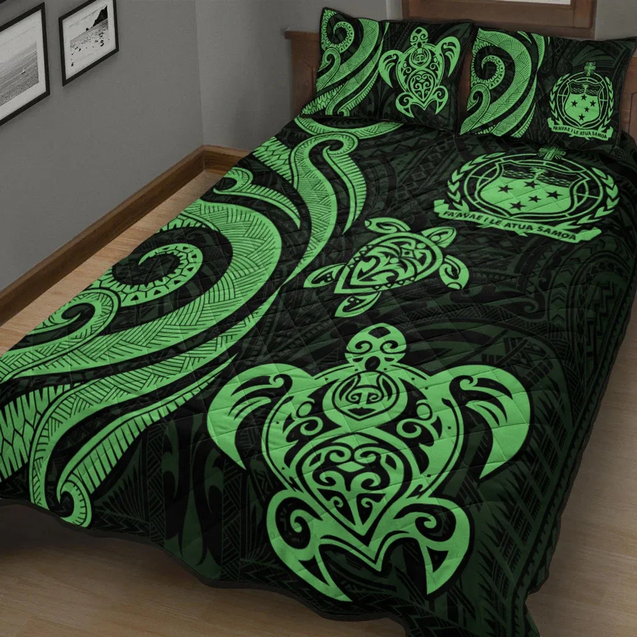 Samoa Quilt Bed Set - Green Tentacle Turtle 3