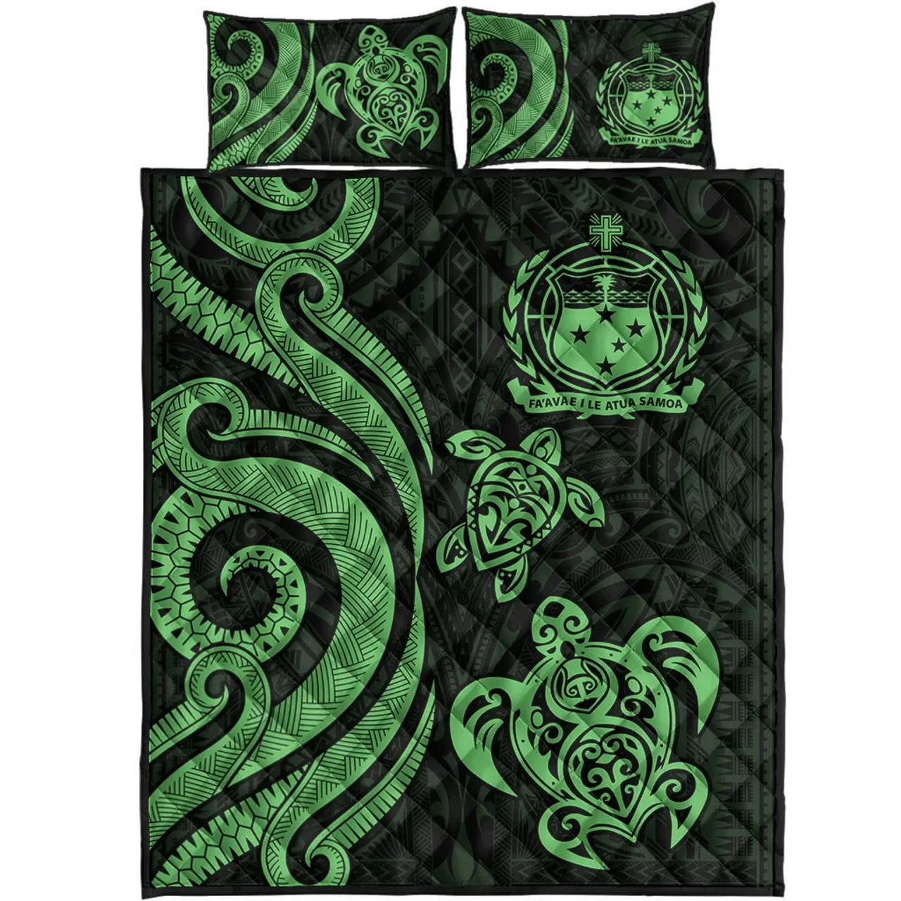 Samoa Quilt Bed Set - Green Tentacle Turtle 5