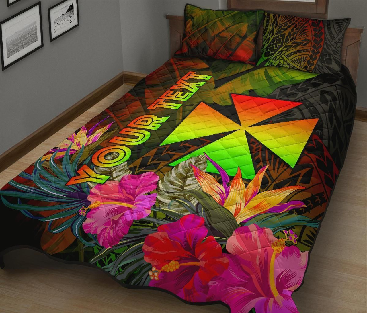 Wallis and Futuna Polynesian Personalised Quilt Bed Set - Hibiscus and Banana Leaves 2