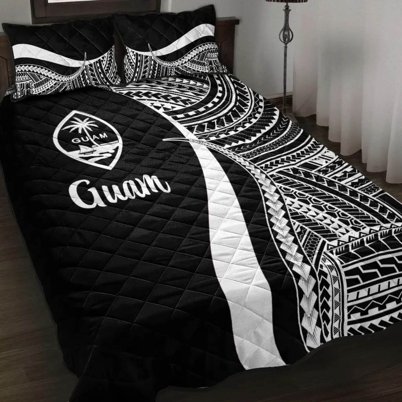 Guam Quilt Bet Set - White Polynesian Tentacle Tribal Pattern 1