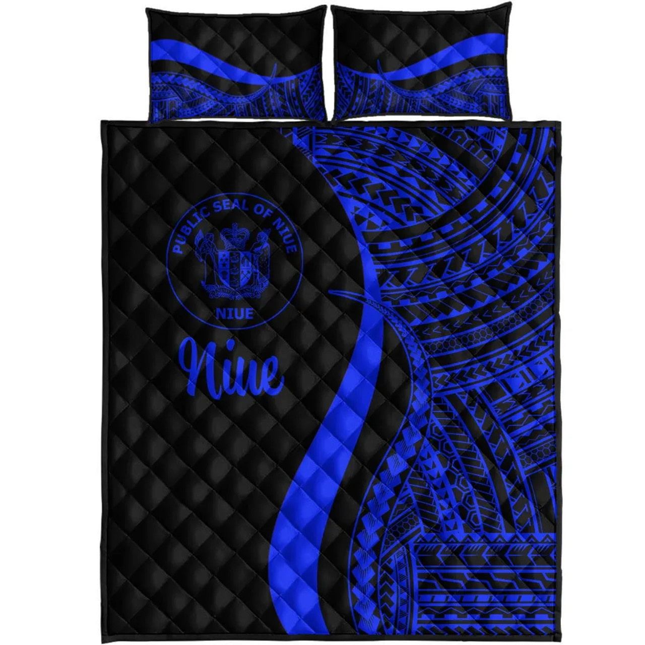 Niue Quilt Bet Set - Blue Polynesian Tentacle Tribal Pattern 5