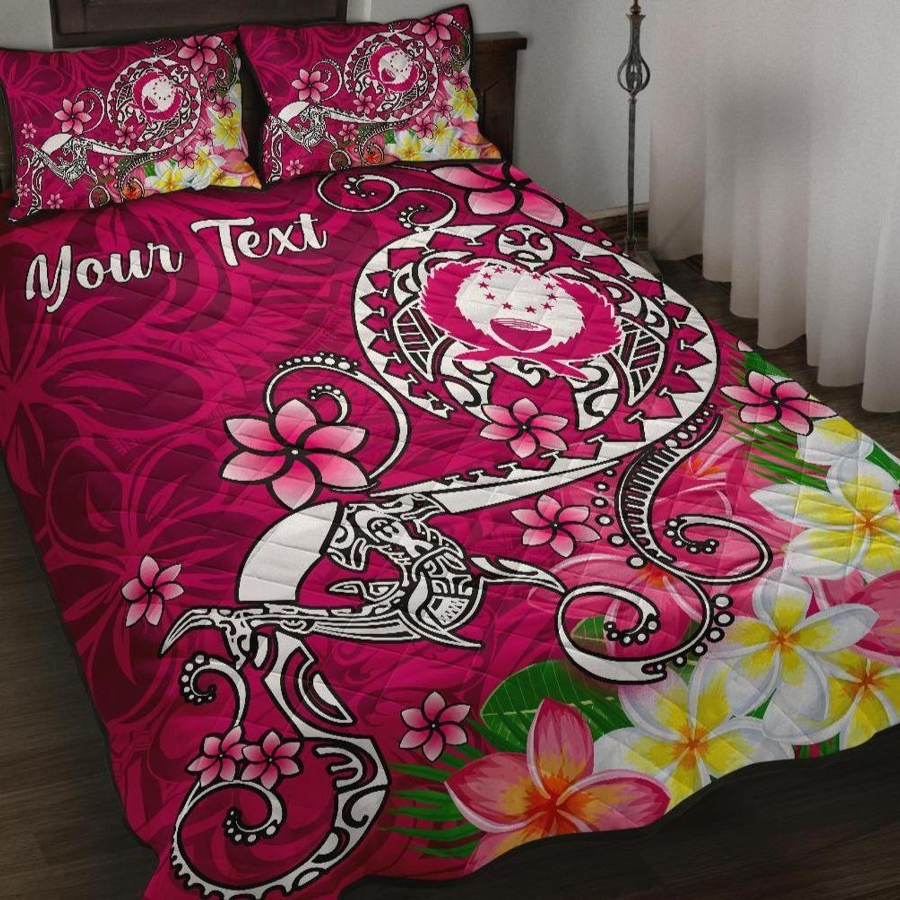 Pohnpei Custom Personalised Quilt Bed Set - Turtle Plumeria (Pink) 1
