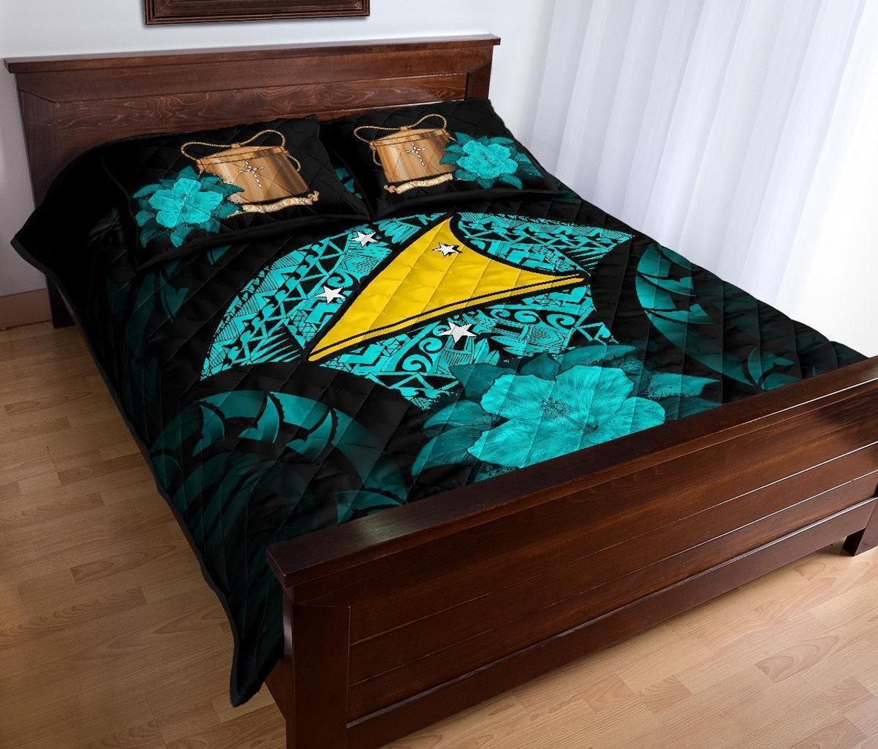 Tokelau Polynesian Quilt Bed Set Hibiscus Turquoise 3