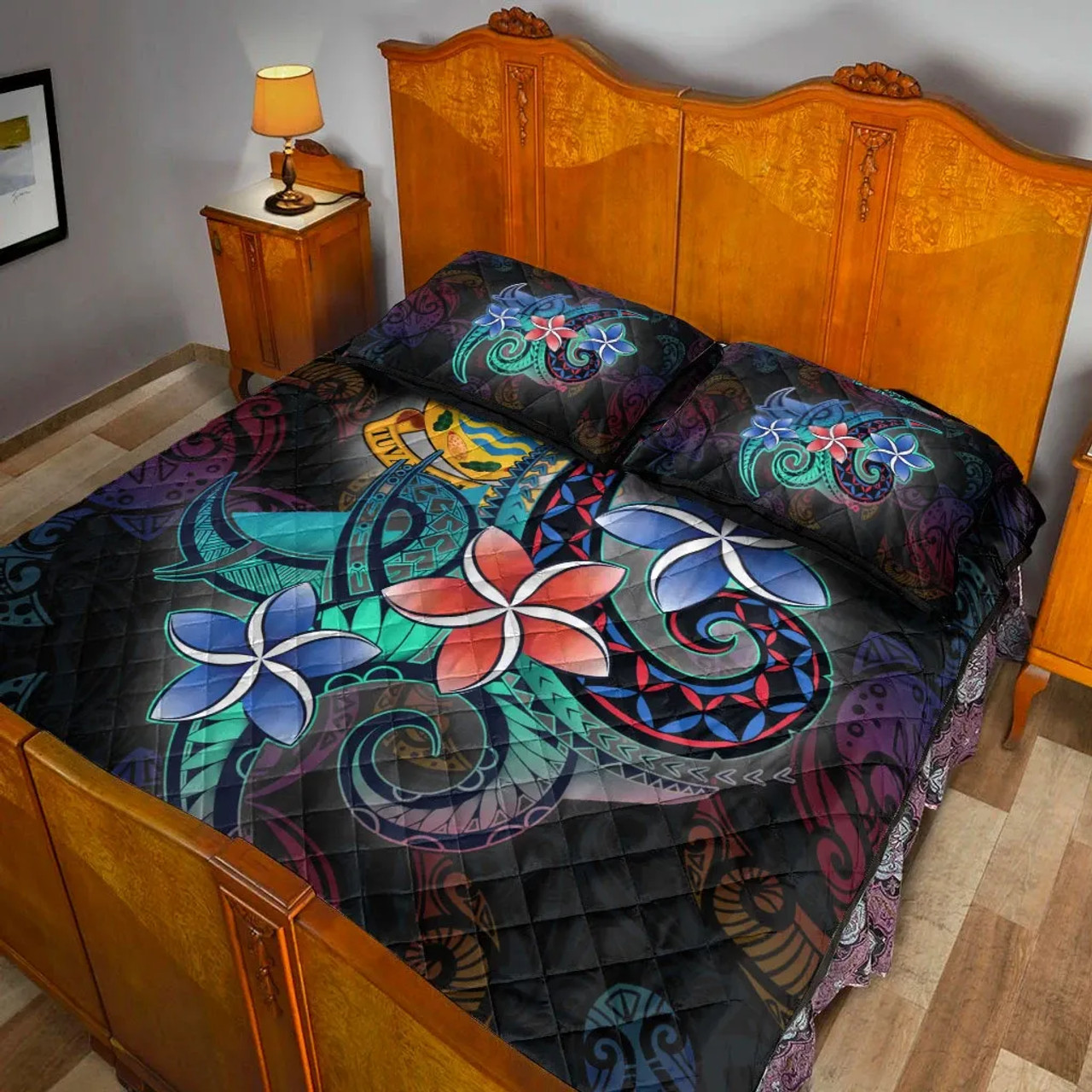 Tuvalu Quilt Bed Set - Plumeria Flowers Style 4