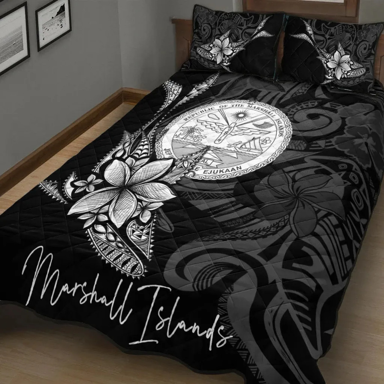 Marshall Islands Quilt Bed Set - Fish With Plumeria Flowers Style 1