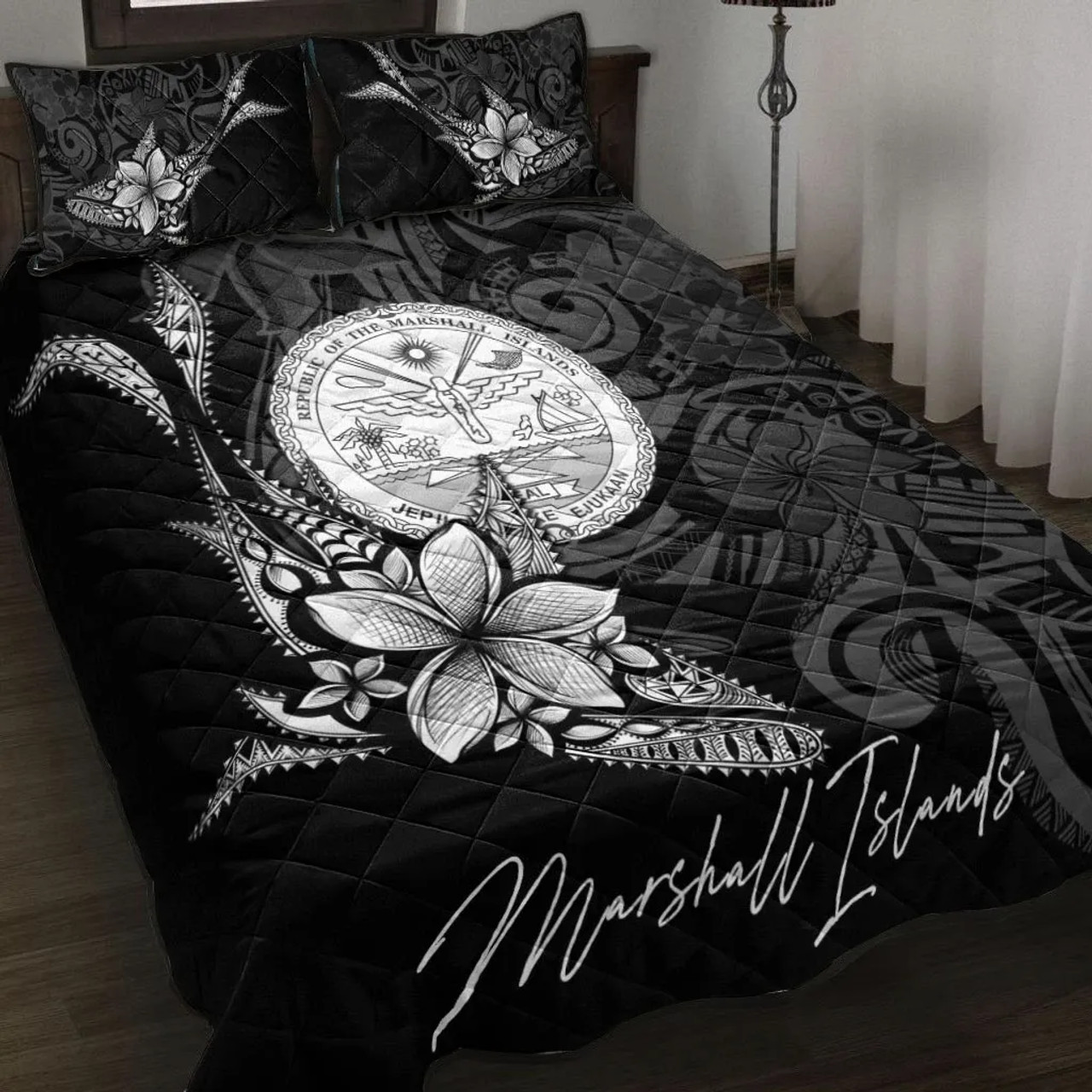 Marshall Islands Quilt Bed Set - Fish With Plumeria Flowers Style 2