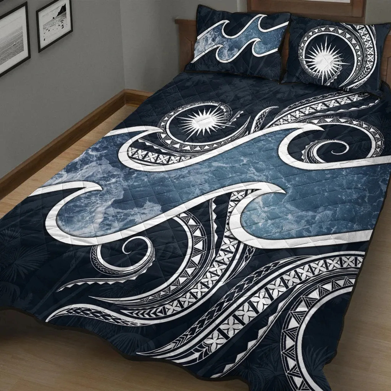 Marshall Islands Polynesian Quilt Bed Set - Ocean Style 2
