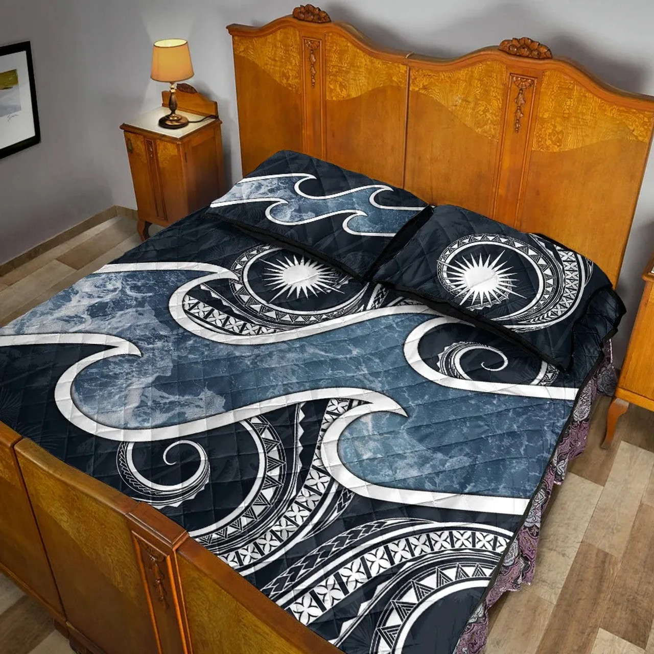 Marshall Islands Polynesian Quilt Bed Set - Ocean Style 4